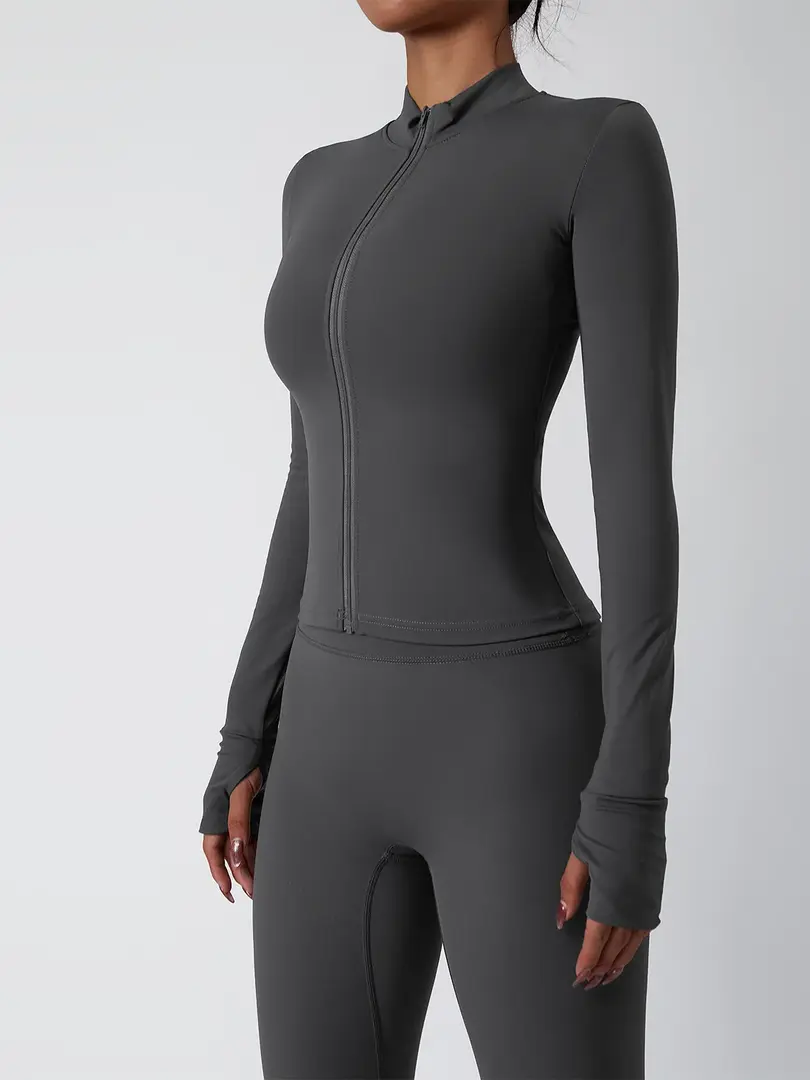 Cusuti Workout Jacket Zipper Running Long Sleeve Elasticity Active