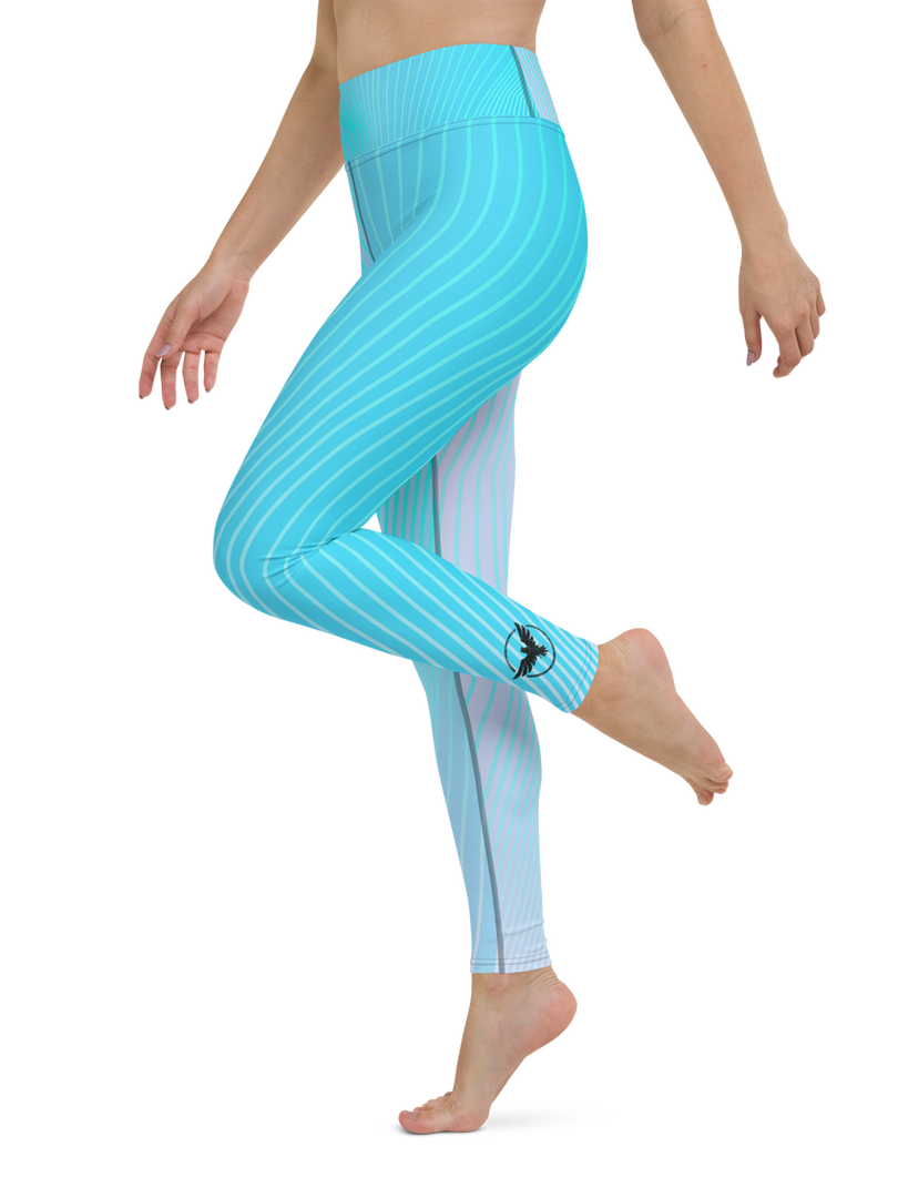 A woman confidently doing a yoga pose while wearing CoastFlex Sport Leggings in a stylish color