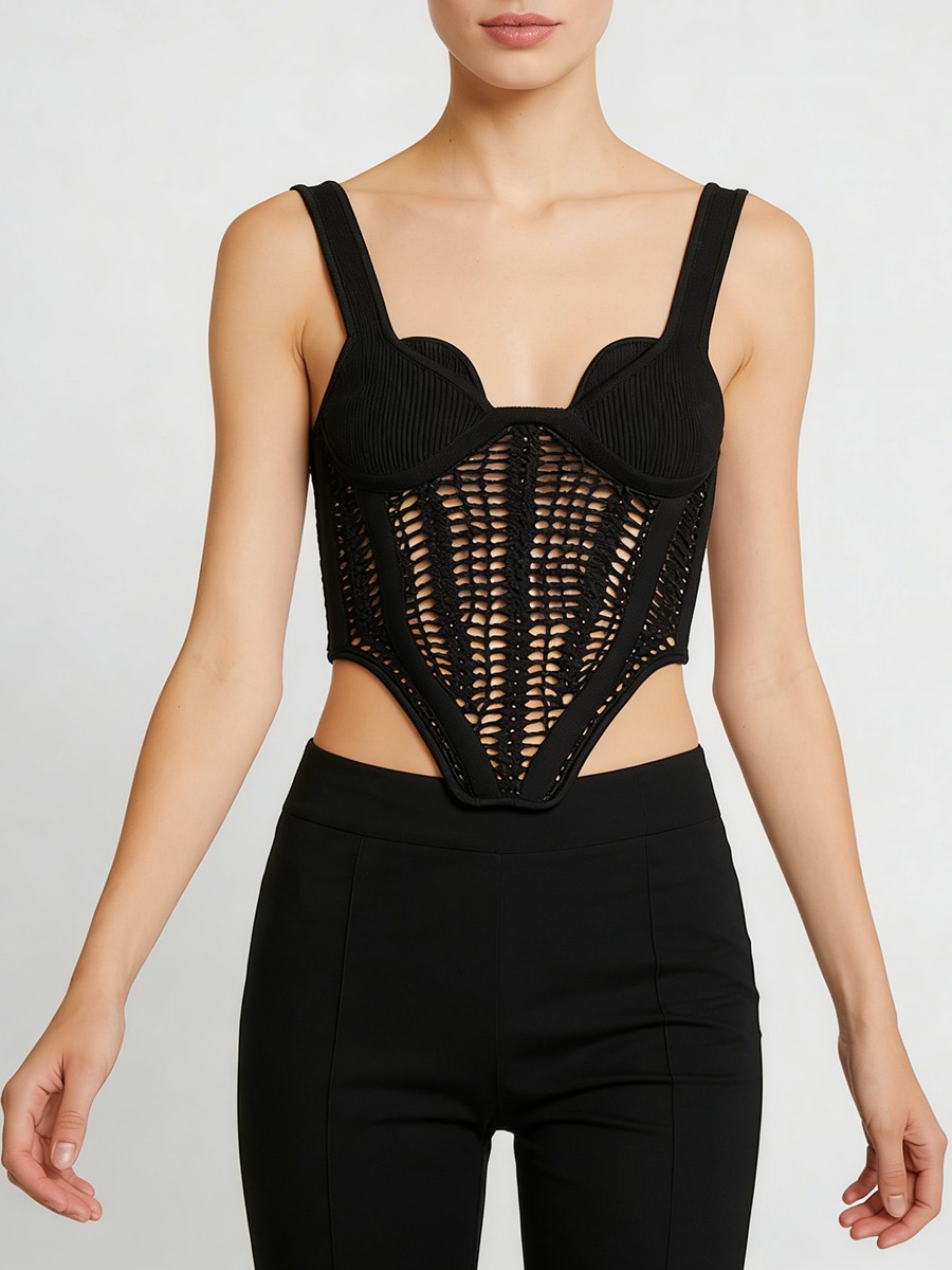 Hollow Out Tank Tops, Polyester Woven Vest, Square Neck Sleeveless Top for Hollow Out Tank Tops, Polyester Woven Vest, Square Neck Sleeveless Top view 1