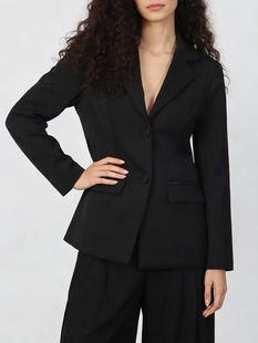 Slim Fit Blazer, Single Breasted Notched Collar, Chain Detail Polyester