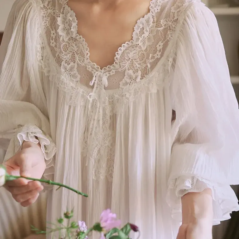 Cusuti Cotton Nightgown Sleepwear Court Style Long Robe