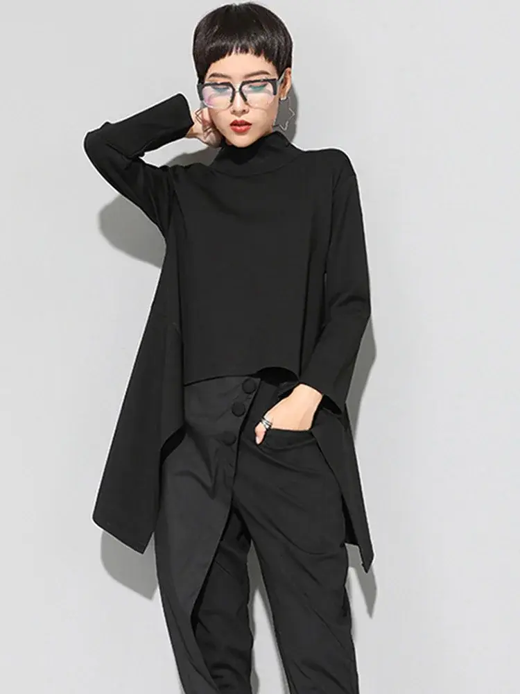 Cusuti Women's Black O-Neck Top - Relaxed fit, soft cotton-poly blend fabric with slight stretch, classic O-neck collar.