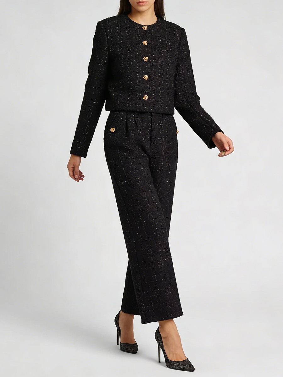 Two Piece Set, O Neck Long Sleeve Top, Wide Leg Pants, Bright Silk for Two Piece Set, O Neck Long Sleeve Top, Wide Leg Pants, Bright Silk view 1