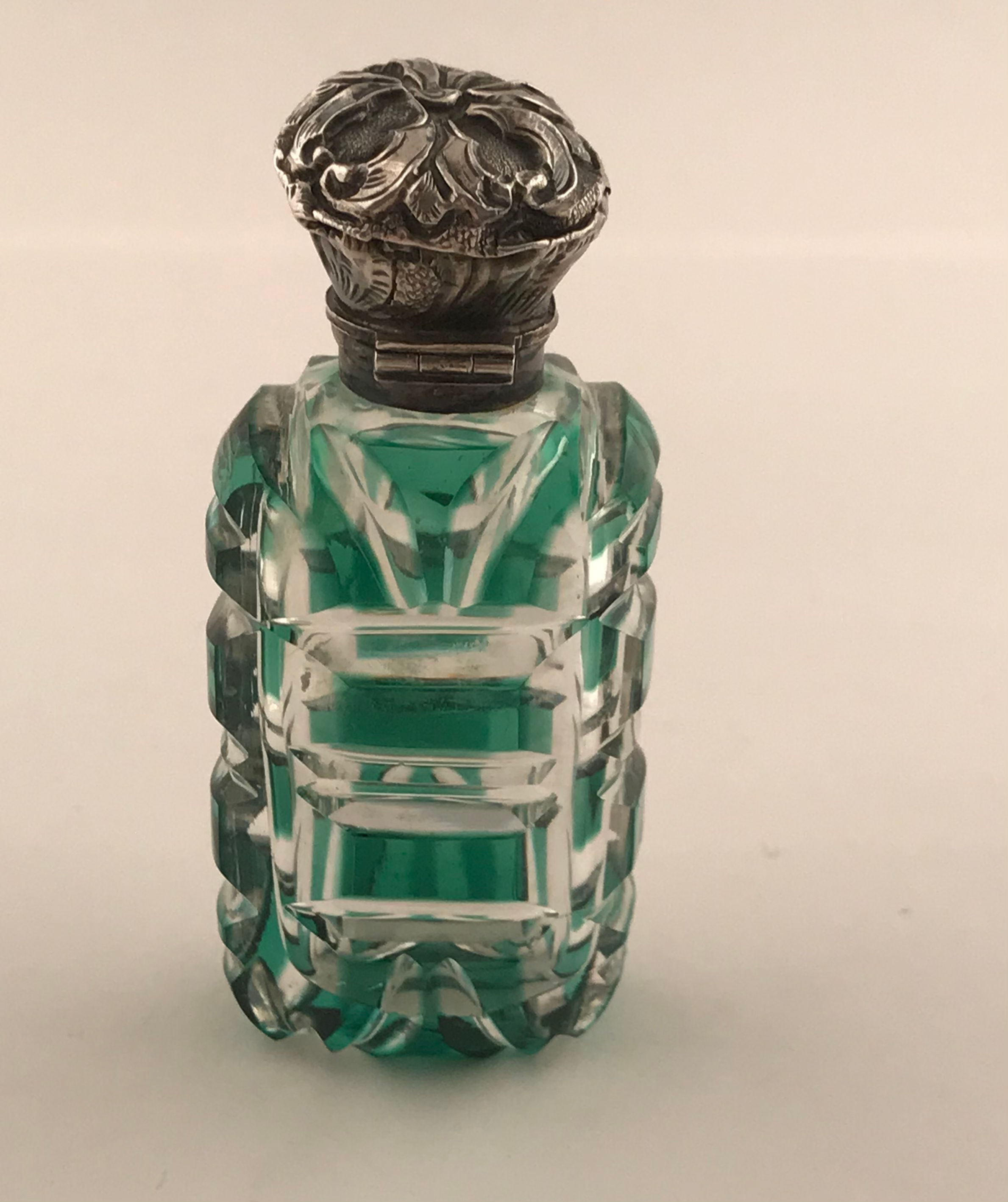 Green Cut to Clear Perfume Bottle