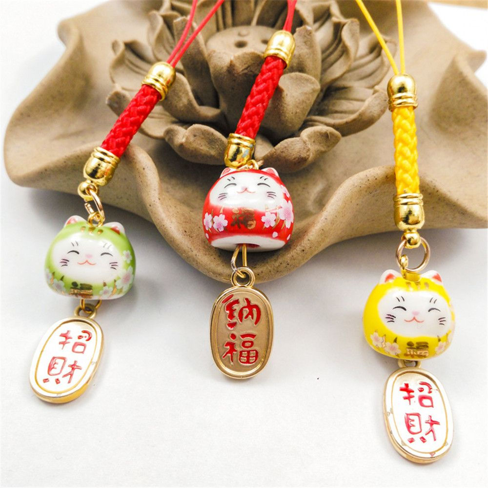 1Pc Japanese Lucky Cat Phone Straps Cute XYun Keychain Bag Accessories Phone Key