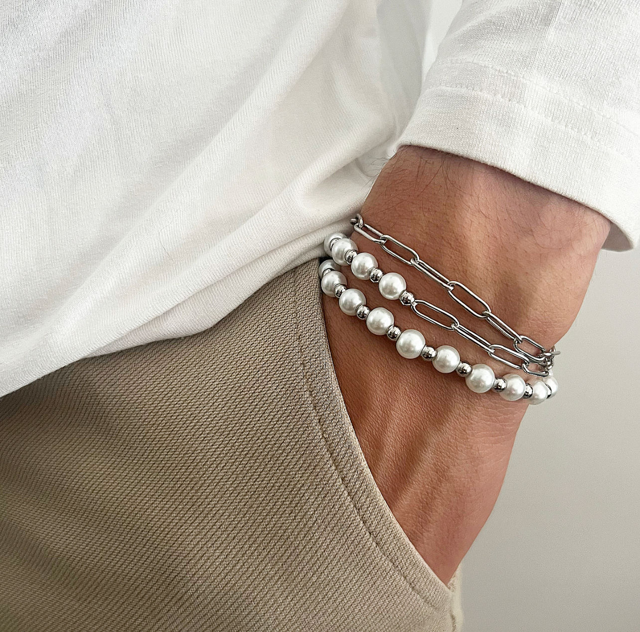 צמיד פנינים קליפ שלושה