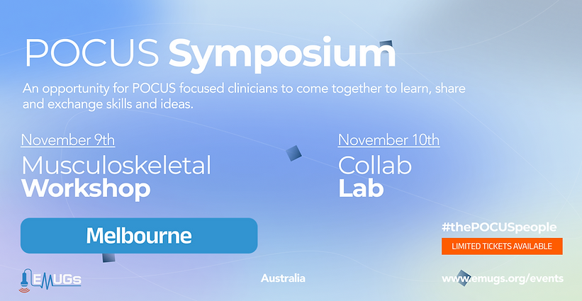 Event banner for the EMUGs POCUS symposium.