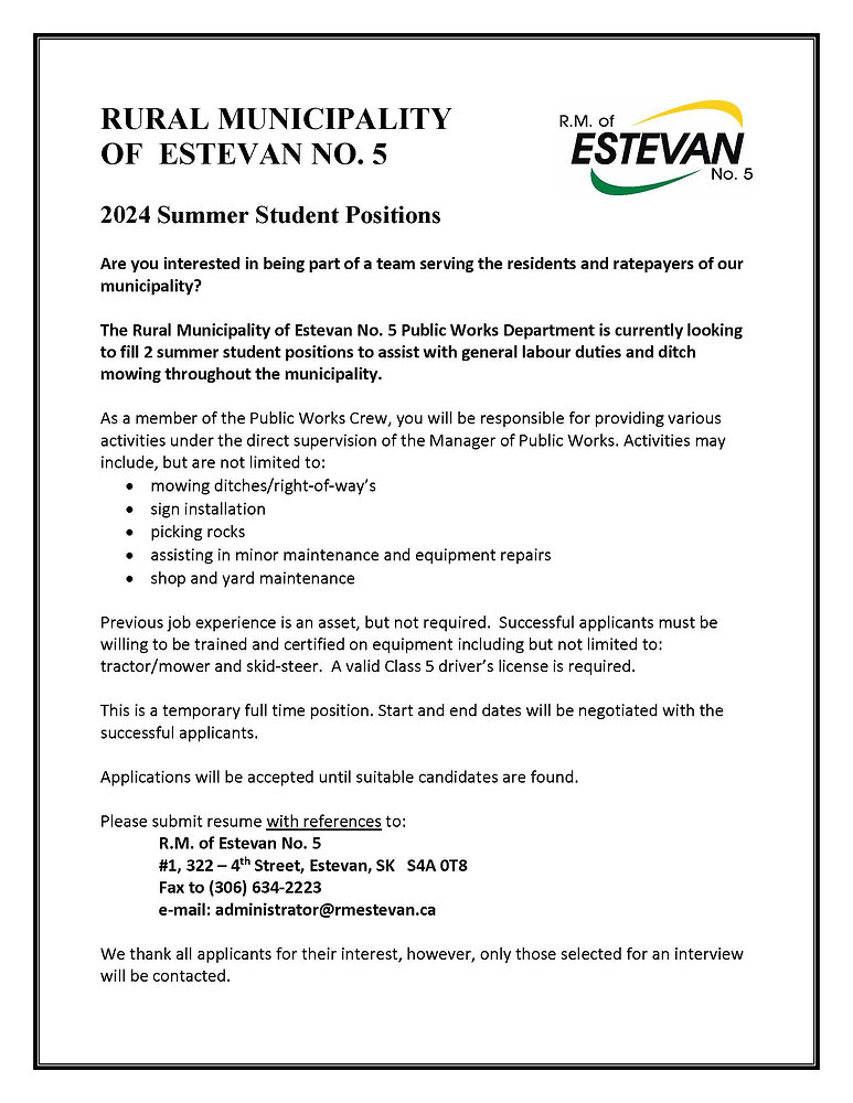 Looking for a Summer Job? The R.M. is Currently Looking to fill 2