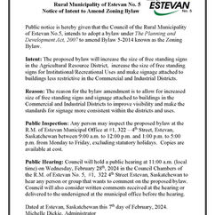 Public Notice- Notice of Intent to Amend Zoning Bylaw