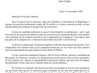 Mon courrier au premier ministre pour etudier la possibilité de réouverture encadrée des commerces
