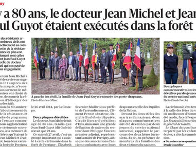 Cérémonie d'hommage à Jean-Paul GUYOT et au Docteur Jean MICHEL