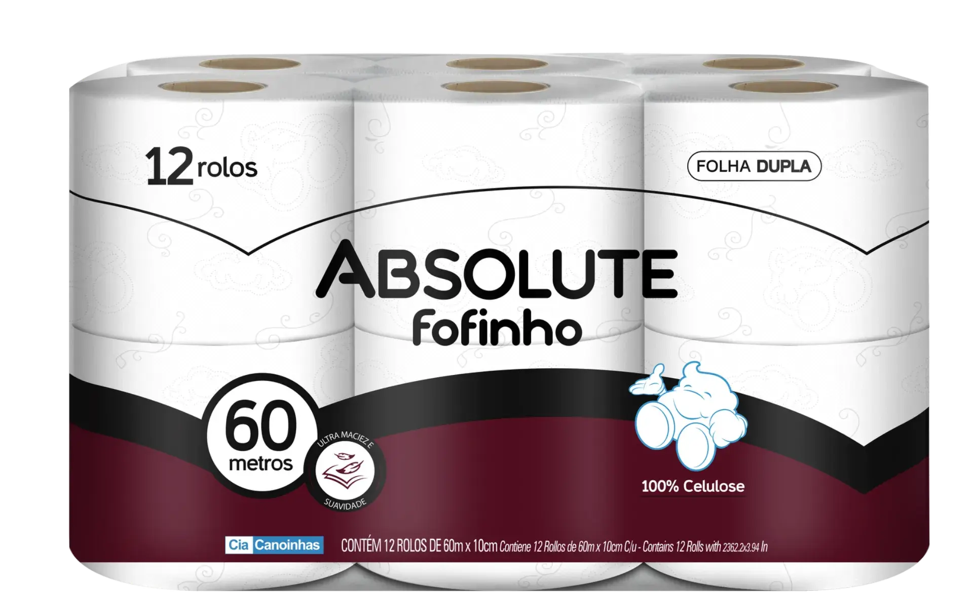 Papel Higienico Folha dupla Fofinho Absolute 60 metros 12 rolos