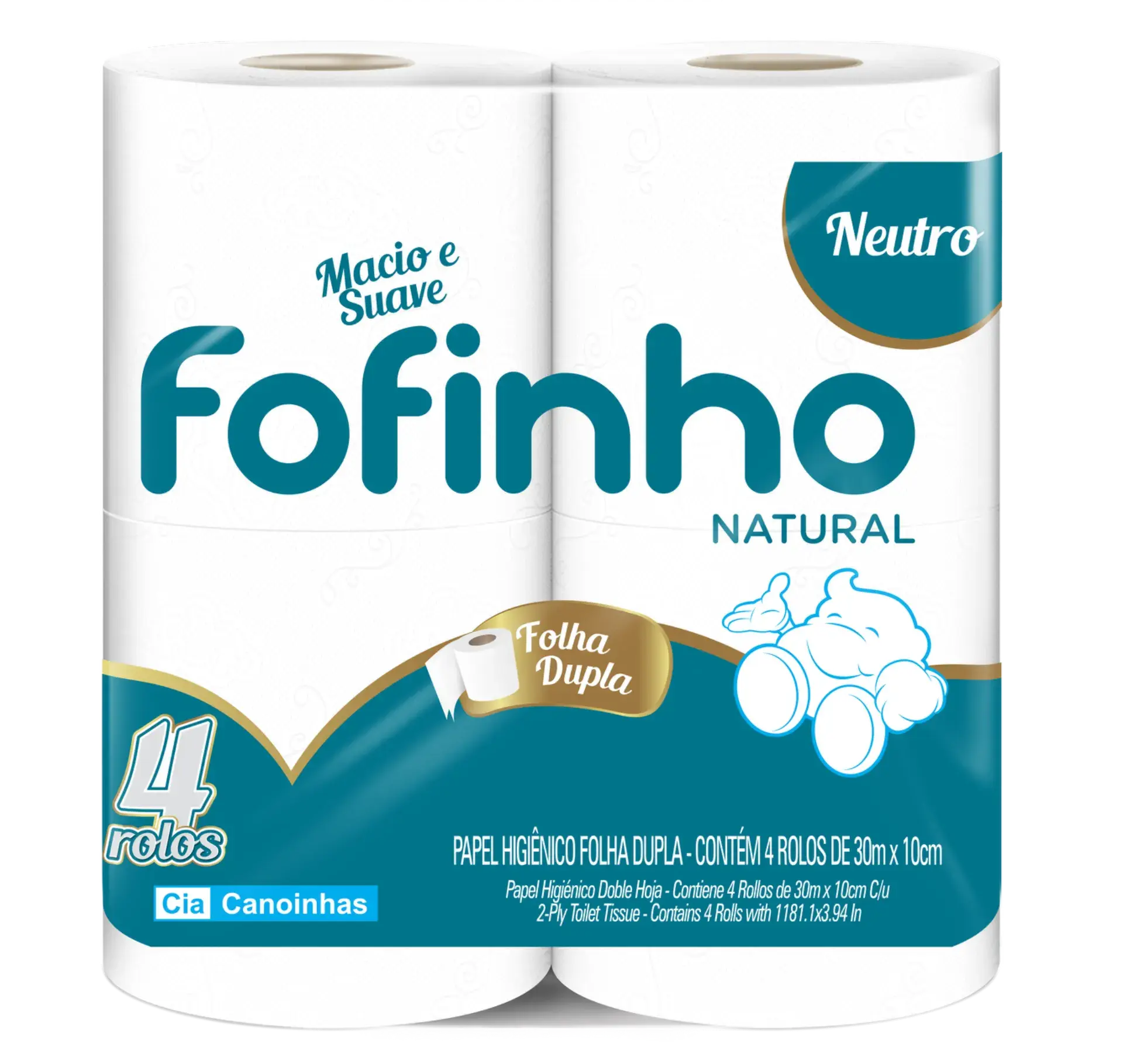 Papel Higienico Folha dupla Fofinho Natural 30 metros 4 rolos
