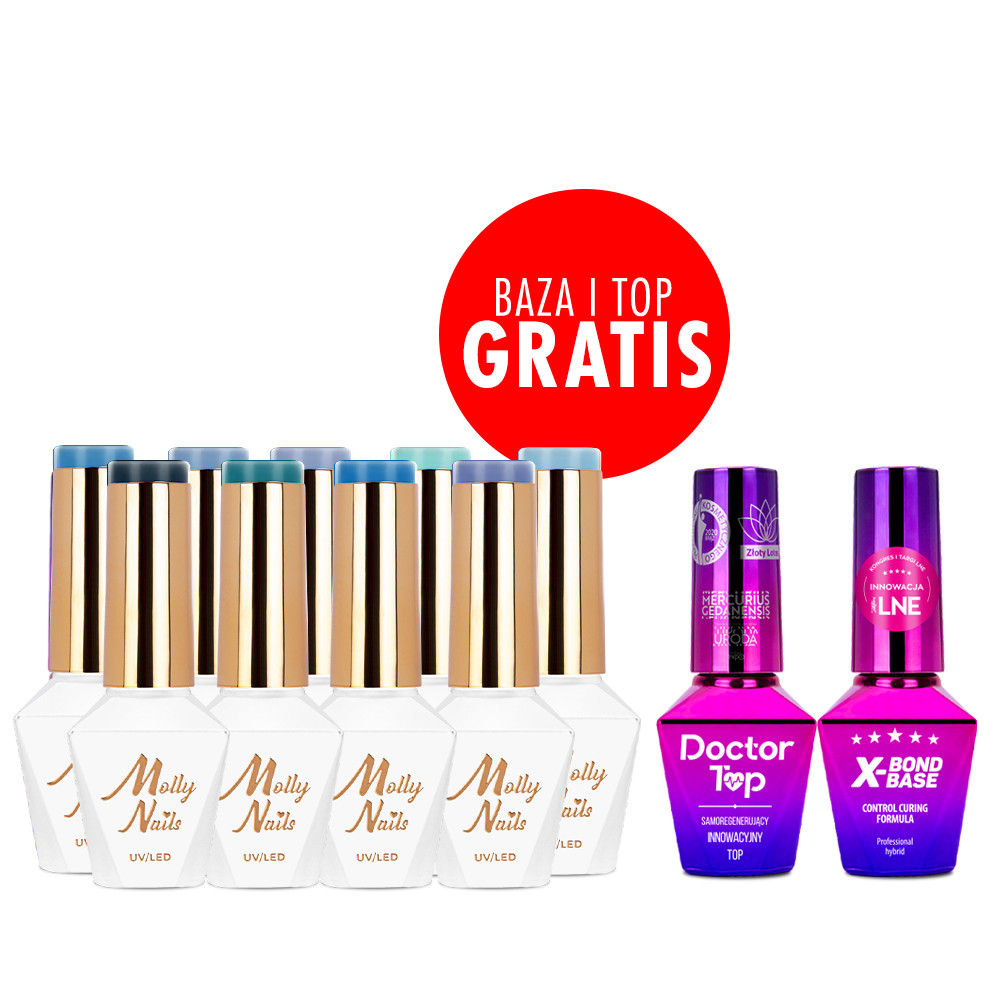 Kit vernis semi-permanents Blue Sky Molly Nails – 9 couleurs + base et top offerts.