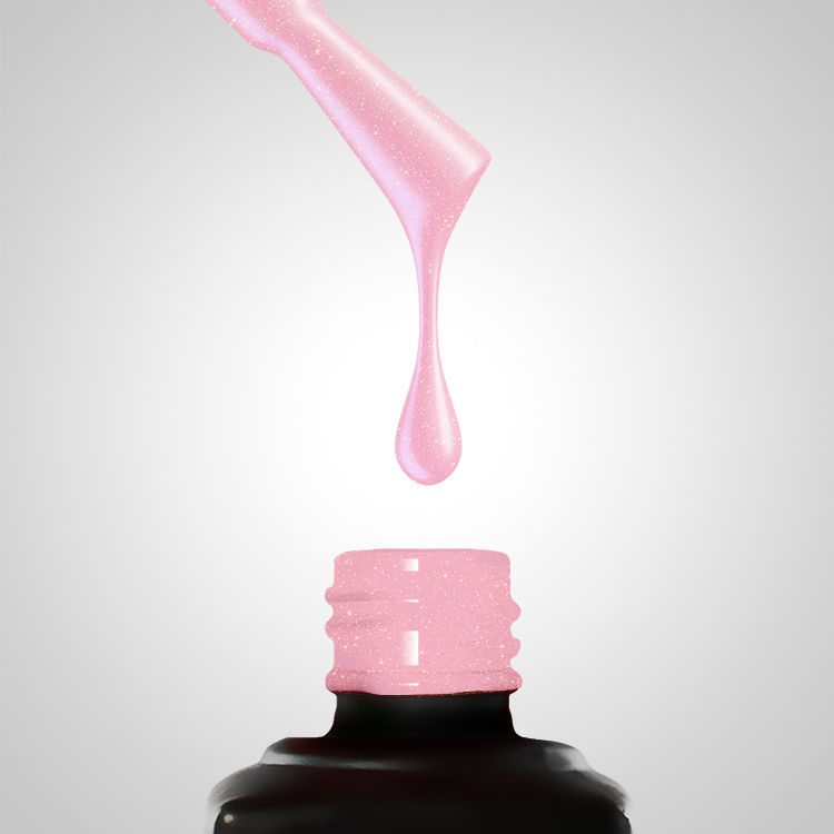 Base rose poudré naturel avec micro-particules blanc argenté et éclat holographique subtil.