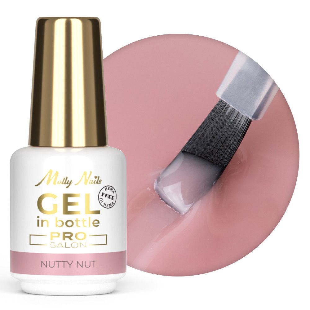 Flacon de Gel in Bottle Molly Nails Nutty Nut 15g – gel beige noisette avec pinceau applicateur intégré