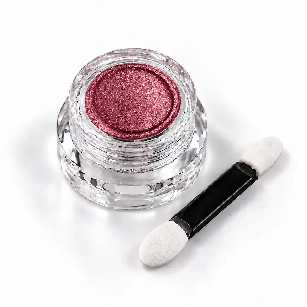 Miniaturbild: Pot ouvert de poudre Cat Eye YOSHI N°3 rose aux reflets verts et dorés avec applicateur.