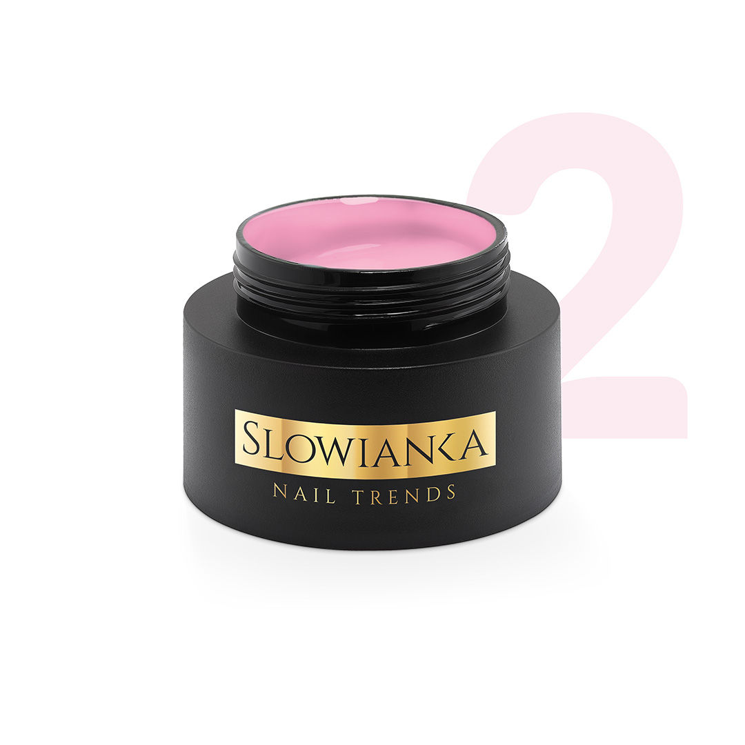 Pot de gel de construction Pink Ballet Tixo Gel Slowianka ouvert, texture thixotrope rose nude