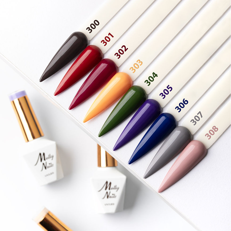 Nuancier complet MollyNails The Trend Edit avec neuf couleurs, des numéros 300 à 308