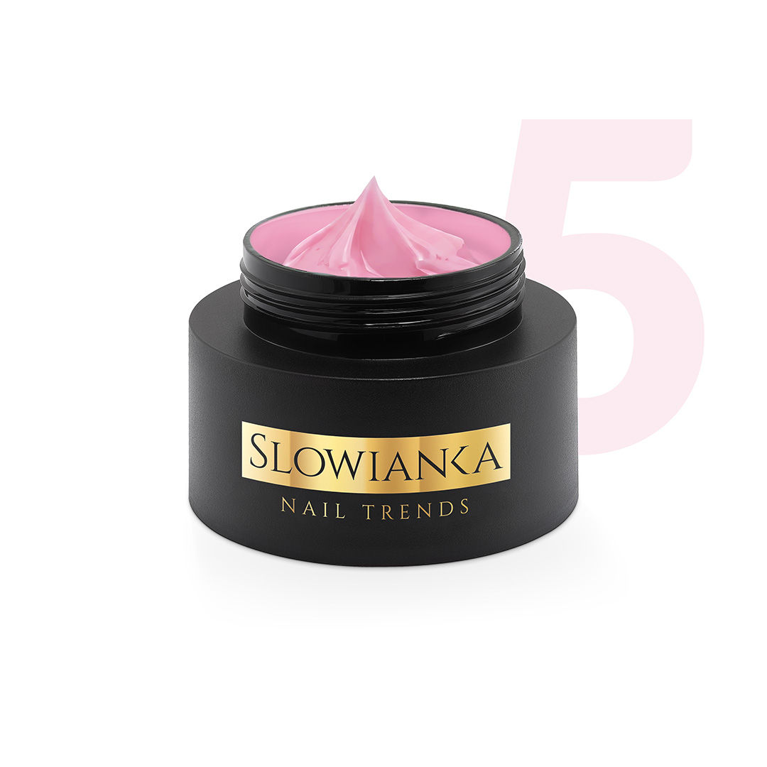 Pot de gel de construction Pink Ballet Freeze Gel Slowianka ouvert, texture gelée rose clair très épaisse