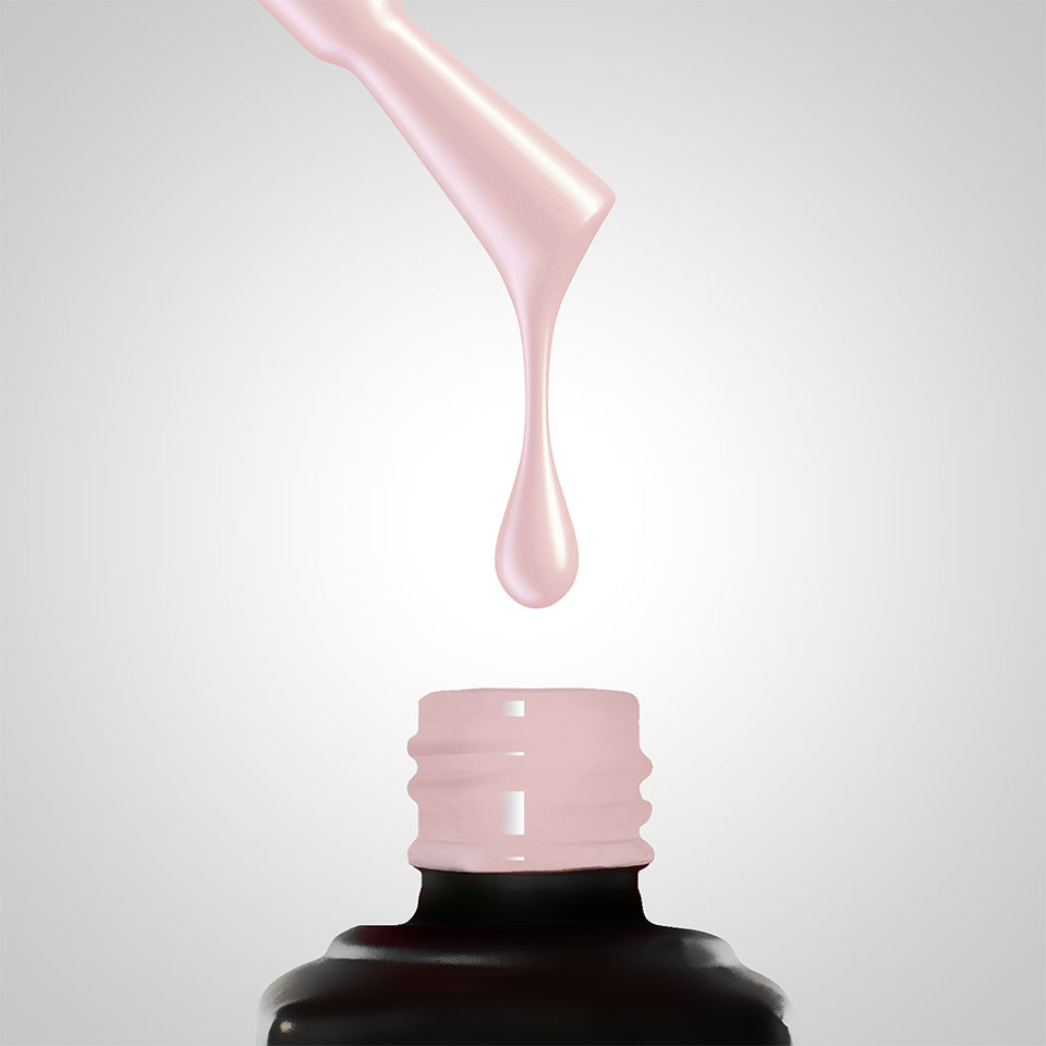 Goutte de vernis semi-permanent beige profond aux tons froids, finition crémeuse.