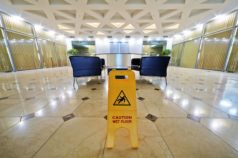 Hall at business center after floor cleaning