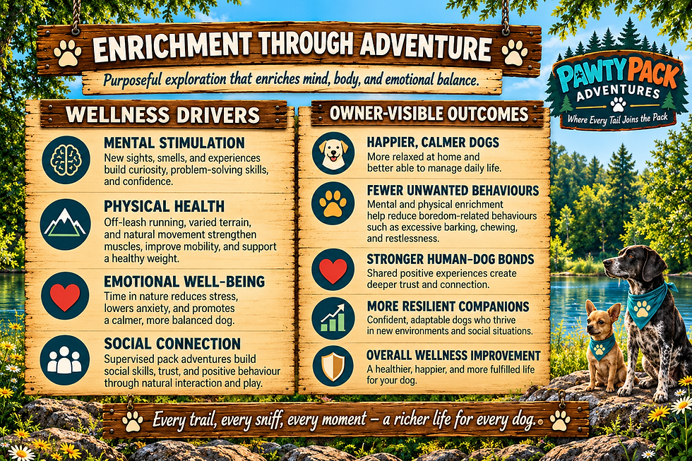 Enrichment through adventure infographic about dog wellness benefits