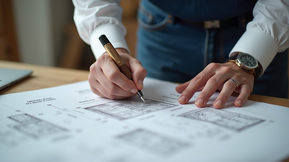 Close-up of a contractor reviewing home remodeling plans