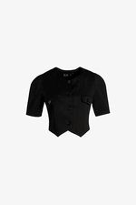 Thumbnail: Áo croptop đen tay ngắn cổ tròn