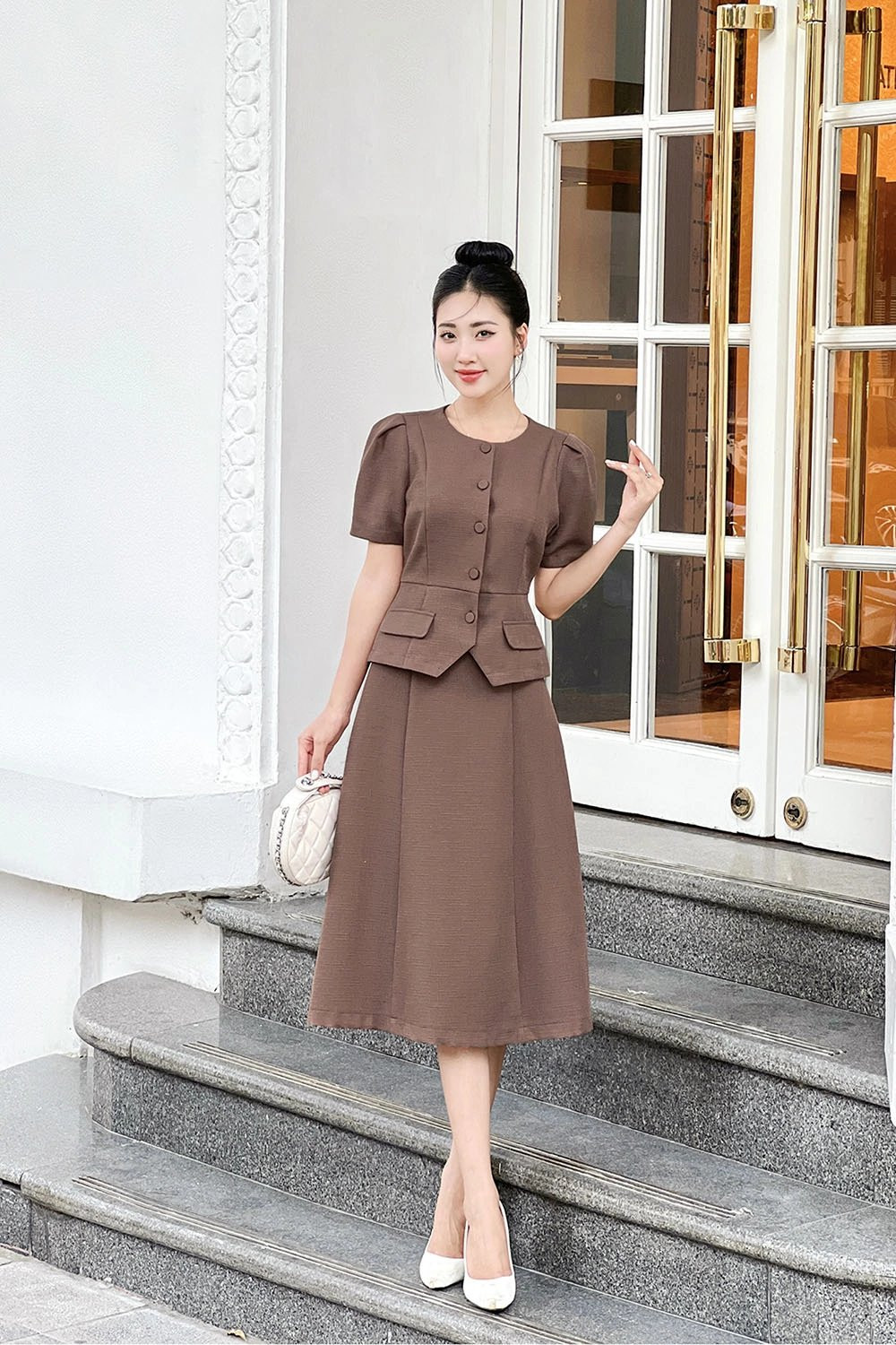 Chân váy chữ a công sở phối túi