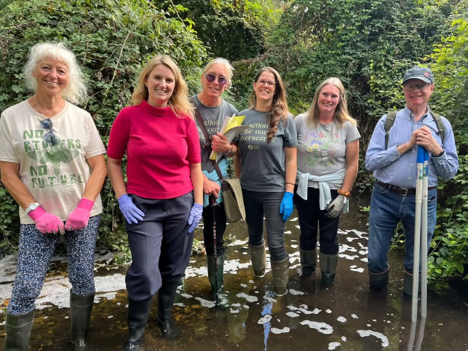 Jess Brown-Fuller MP with Citizen Scientists in the River Lavant