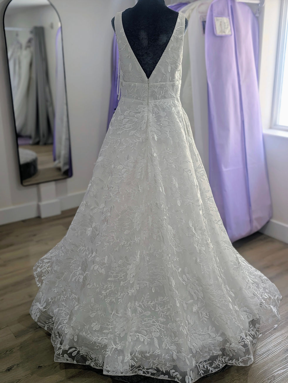 Thumbnail: Dave and Johnny white floral embroidered A line wedding dress
