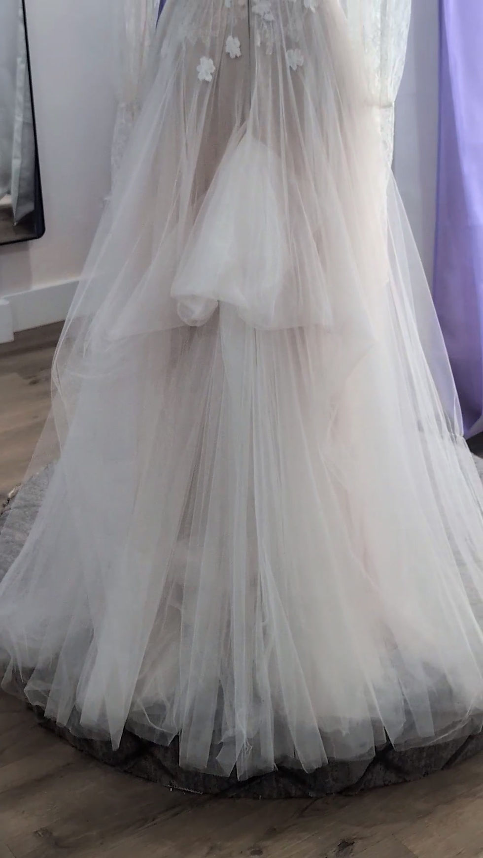 Thumbnail: Anna Kara Freesia with floral lace bodice and sheer long sleeves