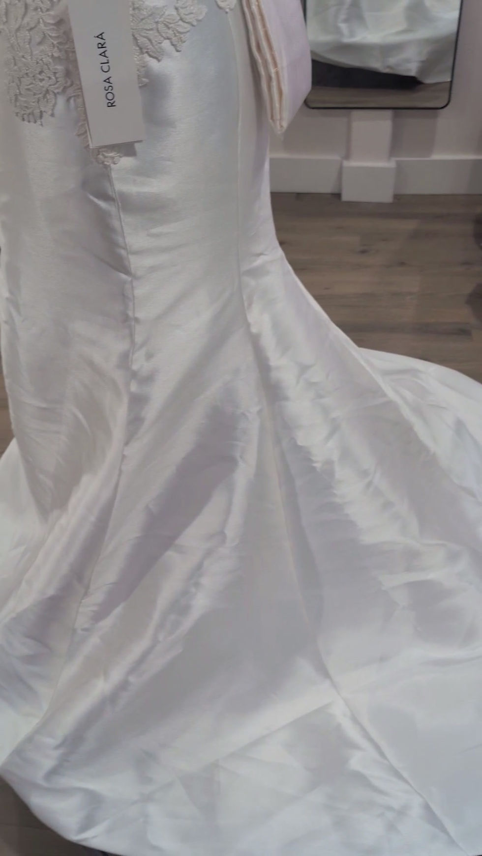 Thumbnail: Rosa Clara Arte Fit and Flare Satin Gown with a lace bodice and illusion back in ivory