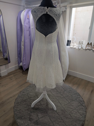 galina short wedding dress Galina Short Printed Organza Wedding Gown Strapless - Soft White - Small *