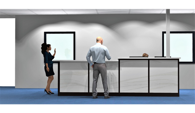 This showroom reception desk was designed by Manju Vashishta.