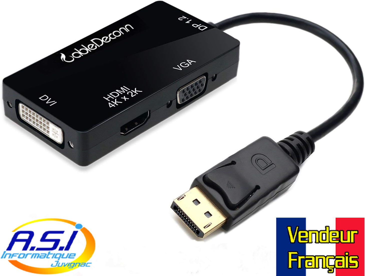 Cable Adaptateur DisplayPort vers HDMI, VGA ou DVI (convertisseur)