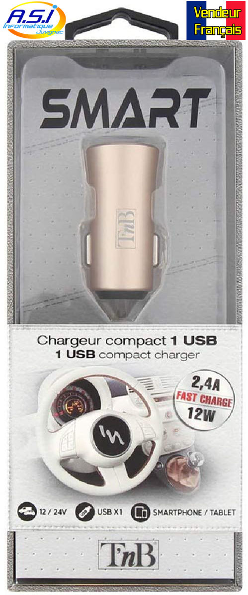 Miniature : Chargeur  Rapide  Allume Cigare T'nB 2.4A 12W Compact Smartphone et Tablette