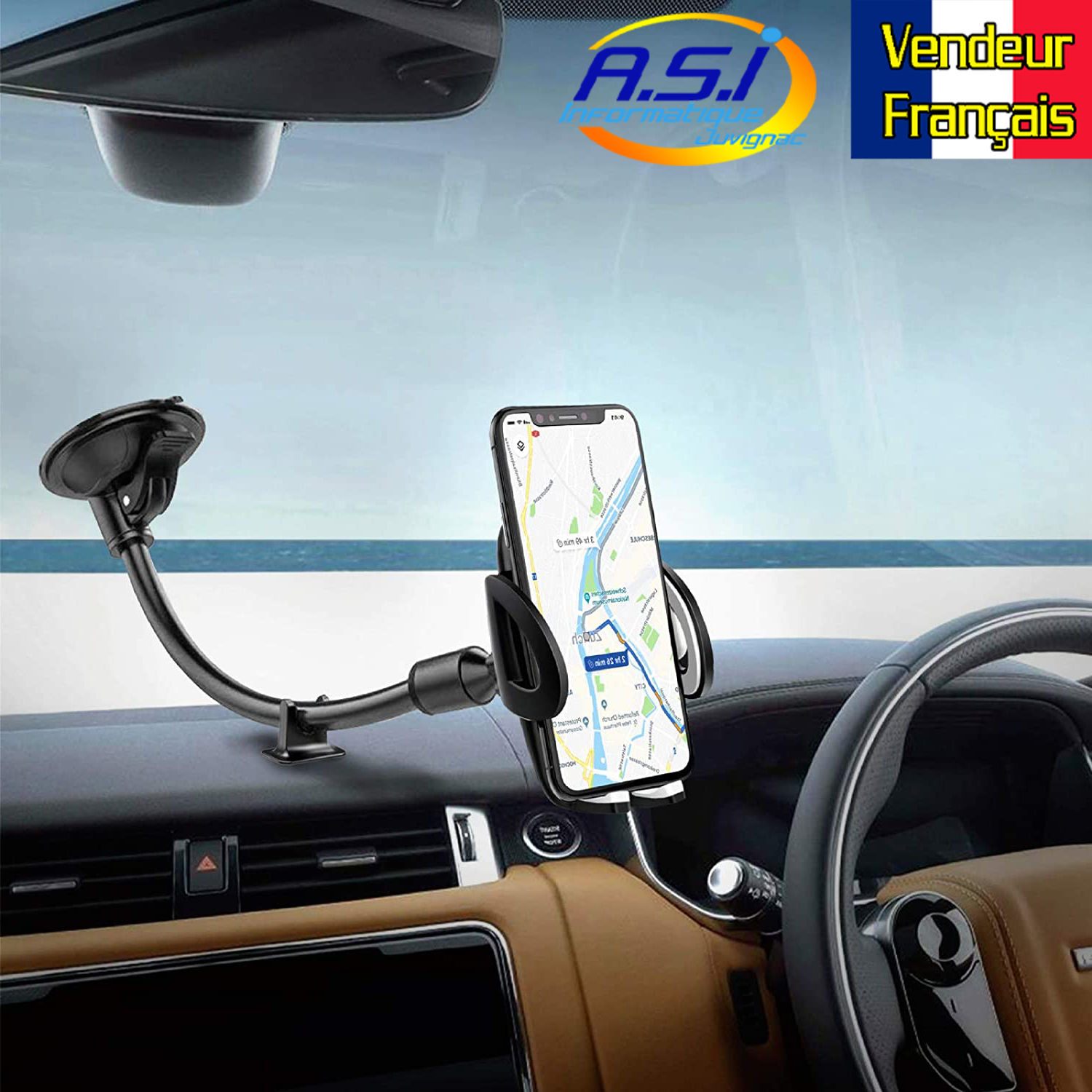 Support Auto Téléphone portable  fixation Ventouse Smartphone Pare brise voiture