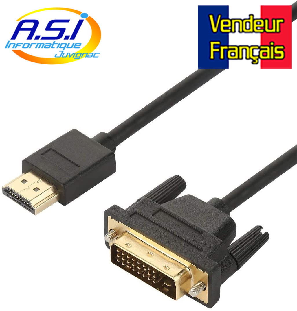 Câble HDMI vers DVI Câble HDMI HDTV vers DVI (Noir) 1.5m VENDEUR FRANÇAIS