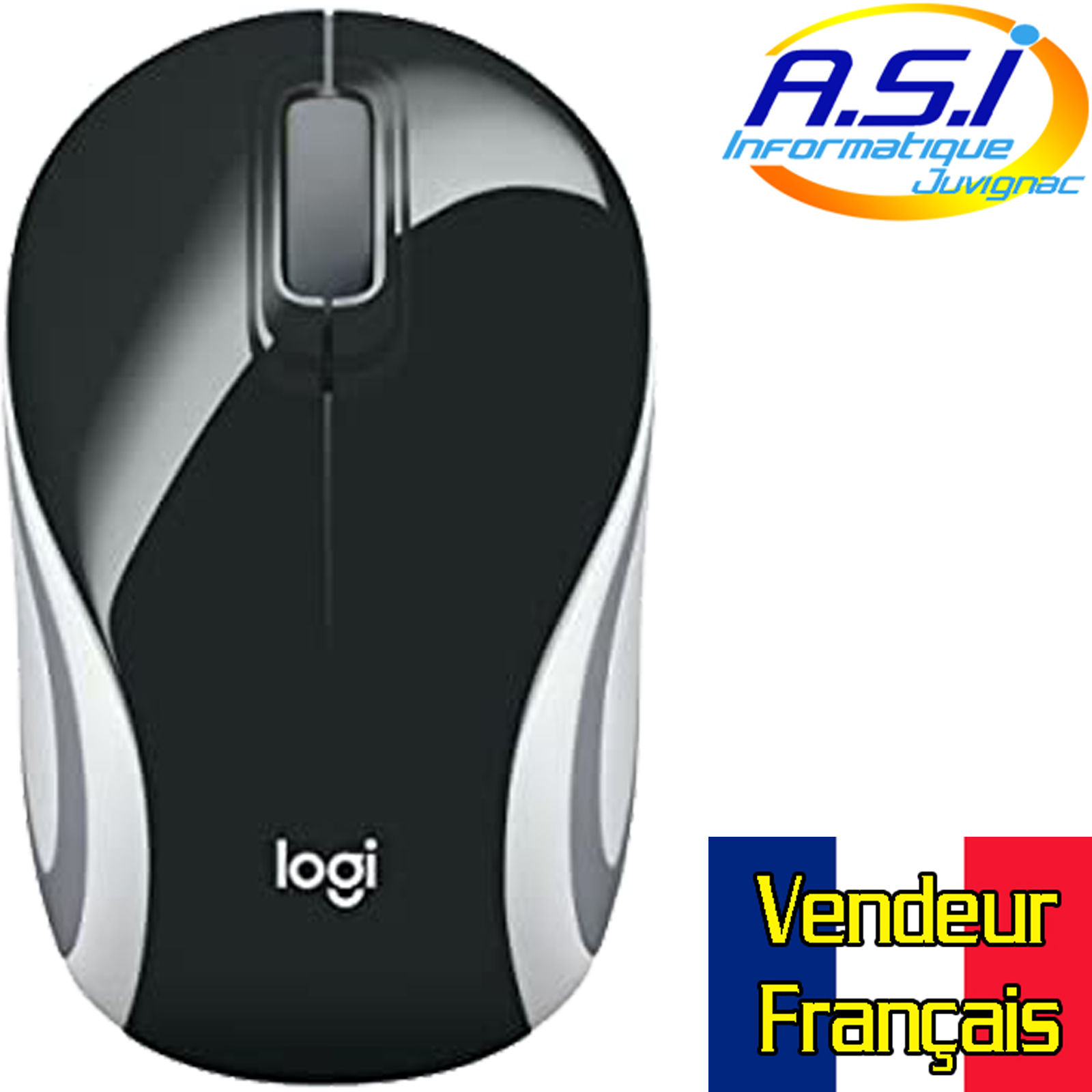 Souris sans fil Logitech M187 Noir, Blanc et Gris vendeur Français