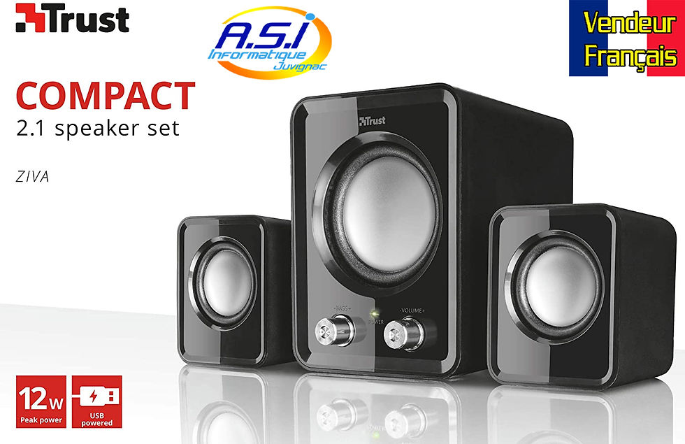 Miniature : Haut Parleurs Enceinte ordinateur PC Mac Trust Ziva 2.1 Bass noir