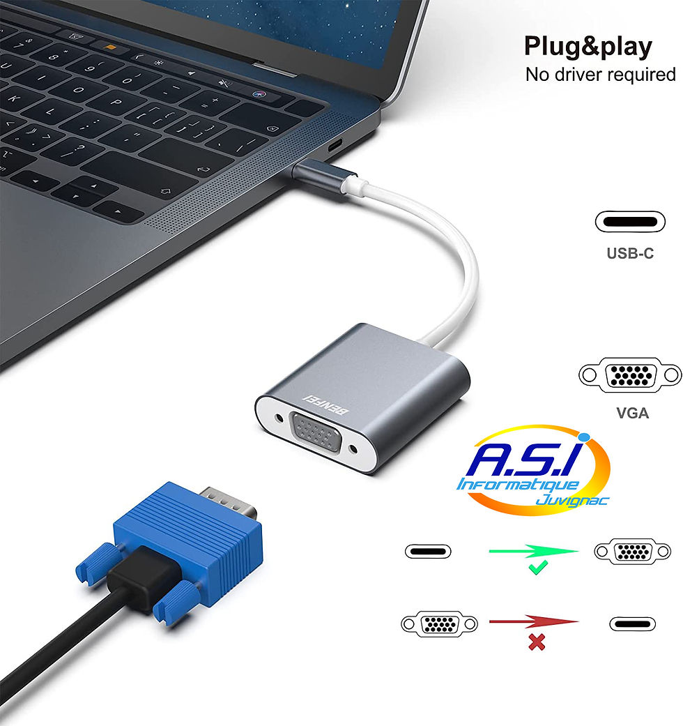 Miniature : Câble adaptateur USB-C (Thunderbolt 3) vers VGA (convertisseur / transformateur)