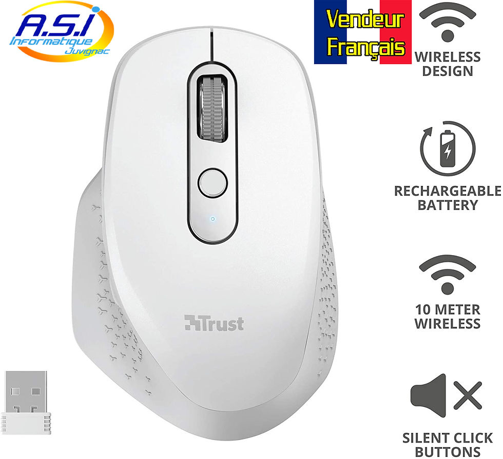 Miniature : Souris sans fil Rechargeable Ergonomique Trust Silencieux Blanche / blanc