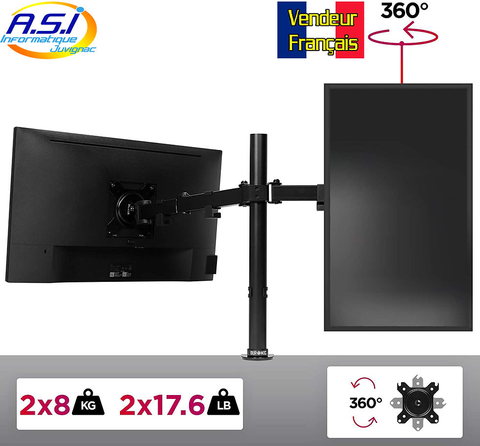 Miniature : Support de bureau pivotant et tournant pour 2 écrans d'ordinateur