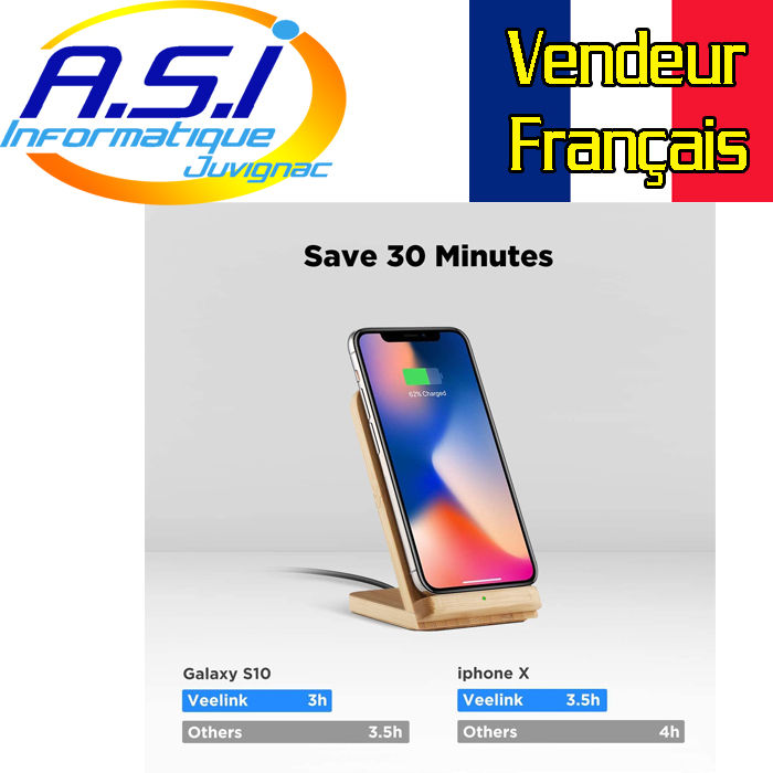 Miniature : Chargeur sans Fil Station accueil à Induction Bois pr Smartphone téléphone