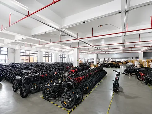 DTTZH ebike factory floor with rows of newly manufactured electric fat tire bikes