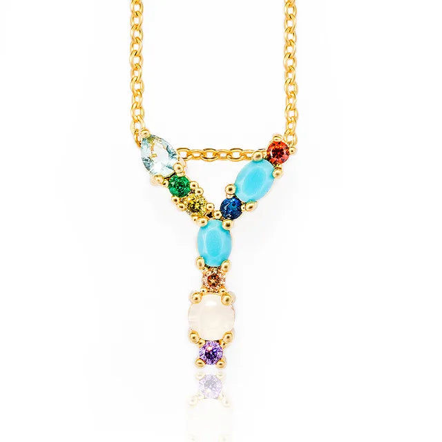 Thumbnail: Lettre Multicolor Initial Charm Necklace