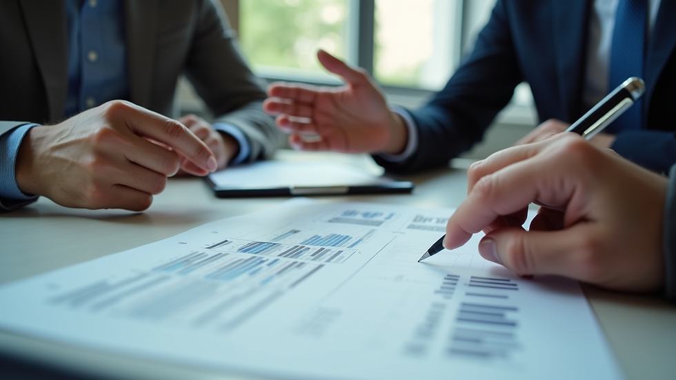 Eye-level view of a financial advisor explaining charts to a client