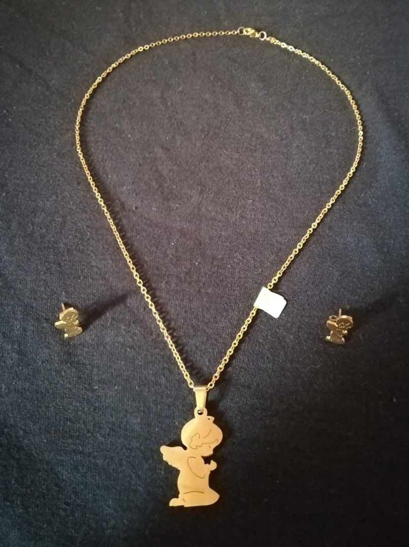 Miniatura: Juego de Aretes con Cadena y Dije